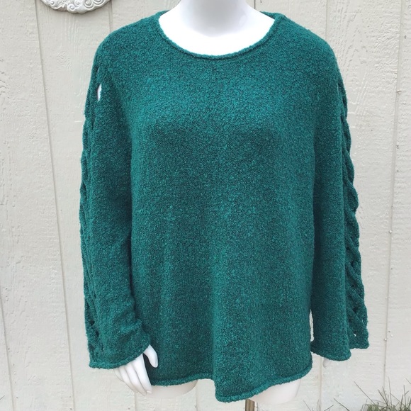 🆕NEW! Lattice-Sleeve Textured Sweater Teal Green - Picture 4 of 11